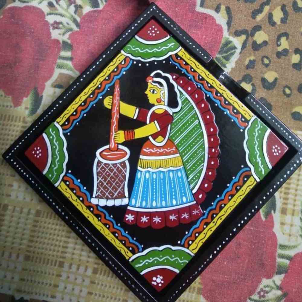 Tussar Saree with Madhubani Bride, Doli, and Kaahar Painting